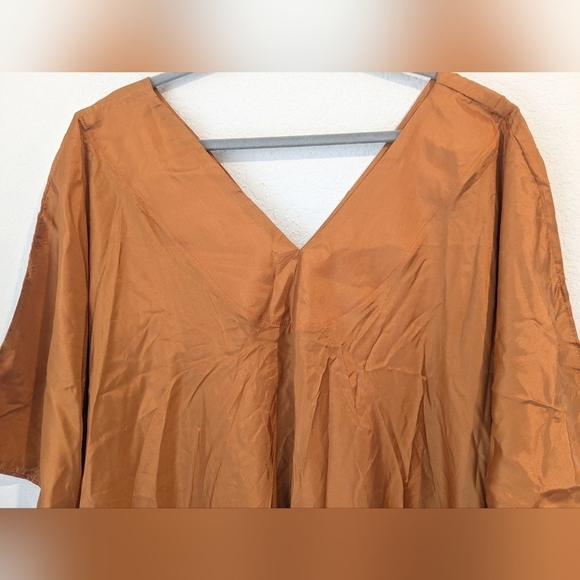 Fanm Djanm Burnt Orange 100% Silk V-Neck Lightweight Kaftan Dress Resortwear - Picture 5 of 12